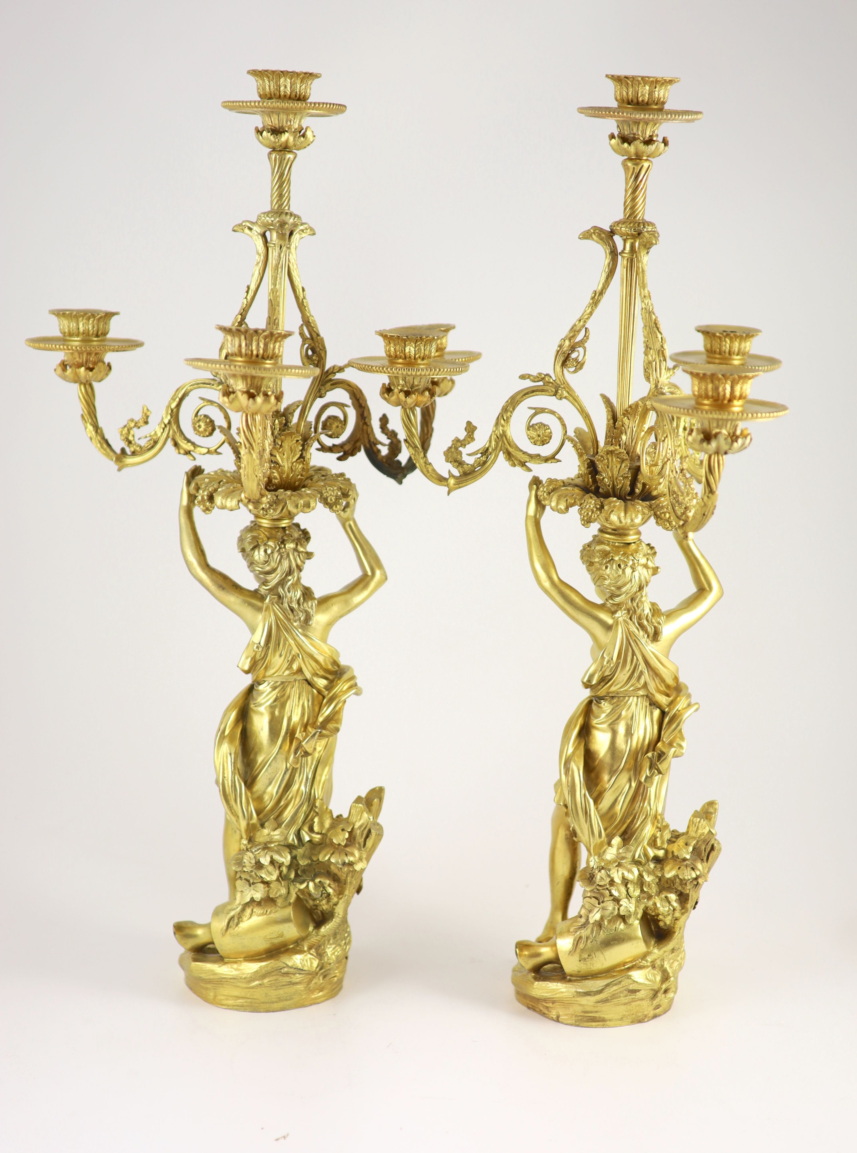 A pair French ormolu four light candelabra height 62cm